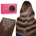 WENNALIFE Seamless Clip In Hair Extensions, 16 Inch 130g 7pcs Chocolate Brown Hair Extensions Clip in Human Hair Invisible PU Skin Weft Natural Remy Human Hair Extensions