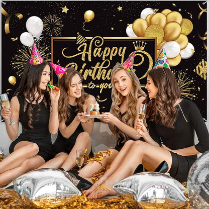 Blulu Happy Birthday Backdrop Banner Sign Poster Large Fabric Glitter Balloon - Image 4