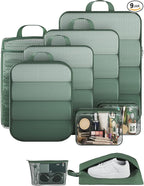 Veken 9/11 Set Compression Packing Cubes for Travel Essentials,Compressible Expandable Large Luggage Suitcase Organizer Bags for Clothing,Durable Space Saver Storage Bags(Dark Green)