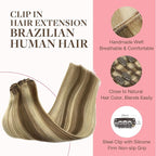 GOO GOO Clip in Hair Extensions Real Human Hair, Remy Human Hair Extensions Clip ins for Women, Natural Human Hair, 24 Inch 170g 7Pcs, 8A/22 Medium Brown Highlighted Golden Blonde