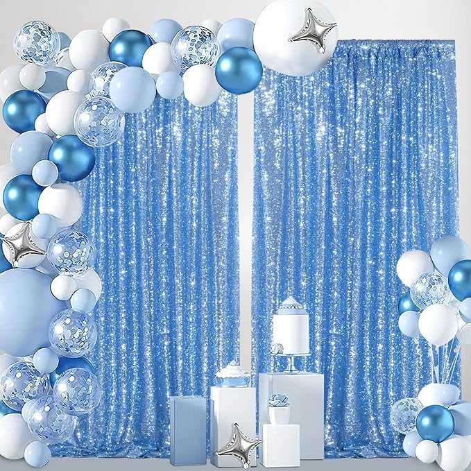 Baby Blue Glitter Sequin Backdrop Curtains 2 Pcs 5FTx10FT Baby Shower Party - Image 6