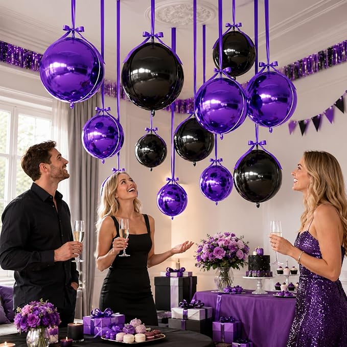 Black Purple Round Foil Balloons - Image 4
