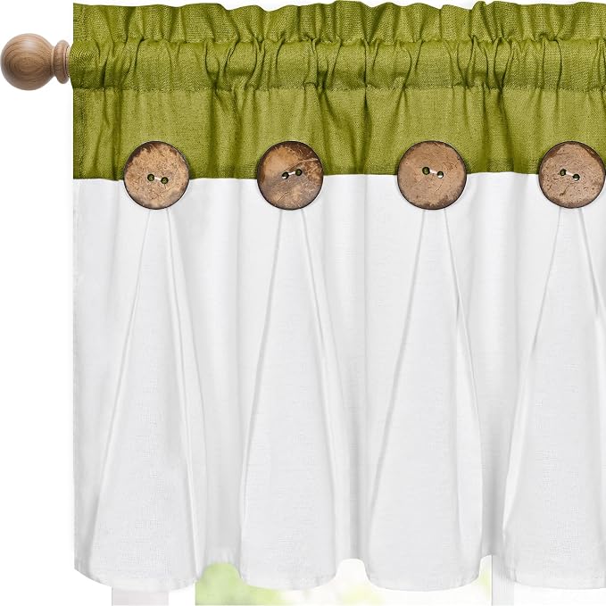 Farmhouse Valance Curtains, Boho Cotton Linen Kitchen Valance, Rustic Button by FRAMICS
