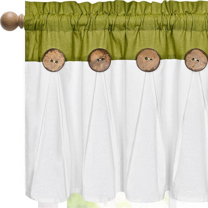 Farmhouse Valance Curtains, Boho Cotton Linen Kitchen Valance, Rustic Button by FRAMICS