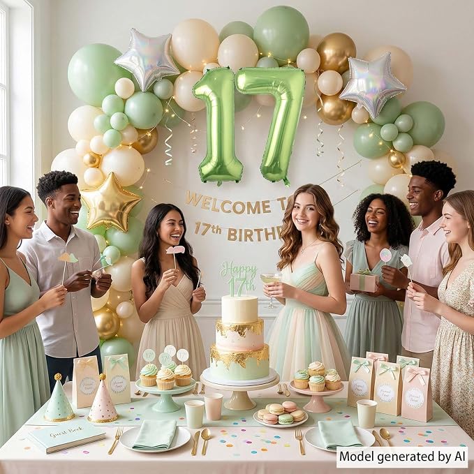 Light Green Number 17 Balloon 40 Inch, Glossy Double Digit Milestone Decor | - Image 6