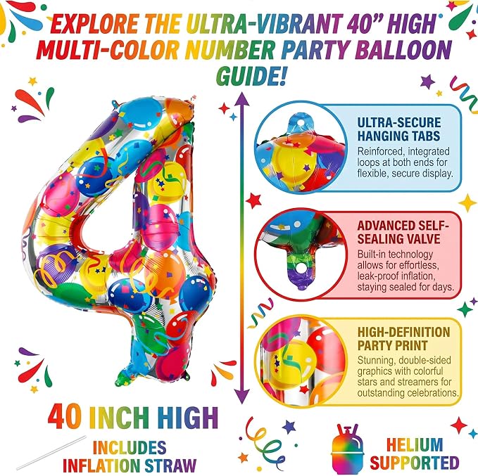 40 Inch Number 4 Balloon Large Foil Mylar Number Balloon - Image 2