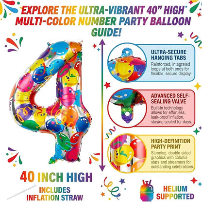 40 Inch Number 4 Balloon Large Foil Mylar Number Balloon - Image 2