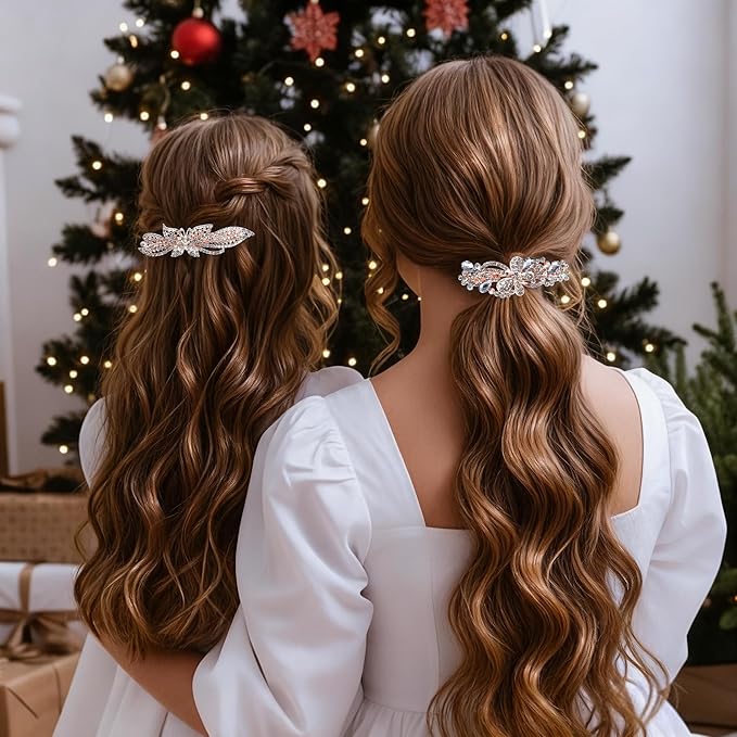 4PCS Vintage Elegant Metal Rhinestone Hair Clips, Sparkly Crystal Hair Pins Butterfly Floral Leaf Bow Hair Barrettes, Non-Slip Sparkly French Floral Hairpins Accessories Gift for Women Girls