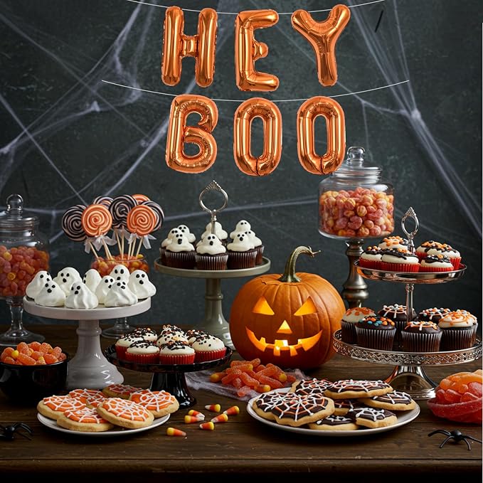 TONIFUL 16 Inch Orange Hey Boo Foil Banner Balloons Halloween Party Balloons - Image 4
