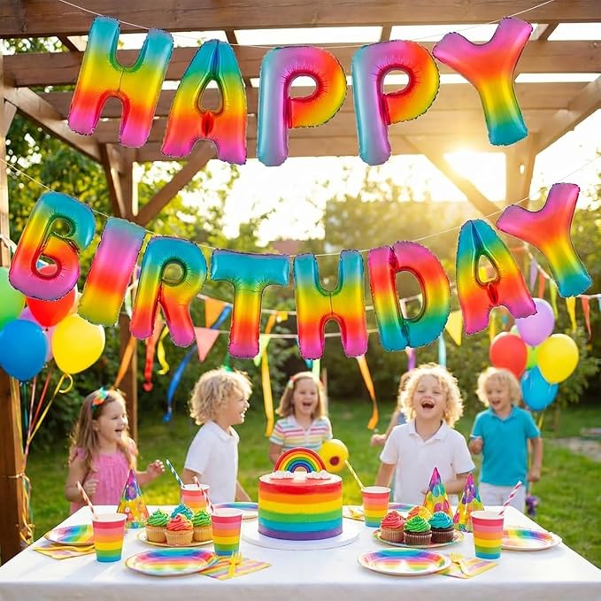 Rainbow Happy Birthday Banner Foil Letter Balloon, 14 Inch 3D Colorful - Image 4