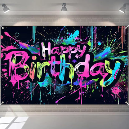 HOMETITUTE Neon Happy Birthday Banner 84x60 Inch Neon Supplies | Happy Birthday by HOMETITUTE