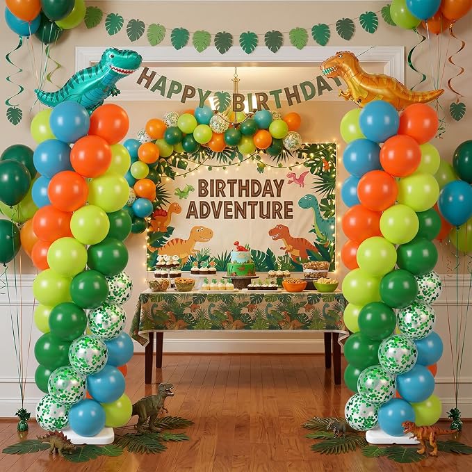 Skylety 2 Sets Dinosaur Balloon Column Stand Kit Adjustable Dino Green Orange - Image 4