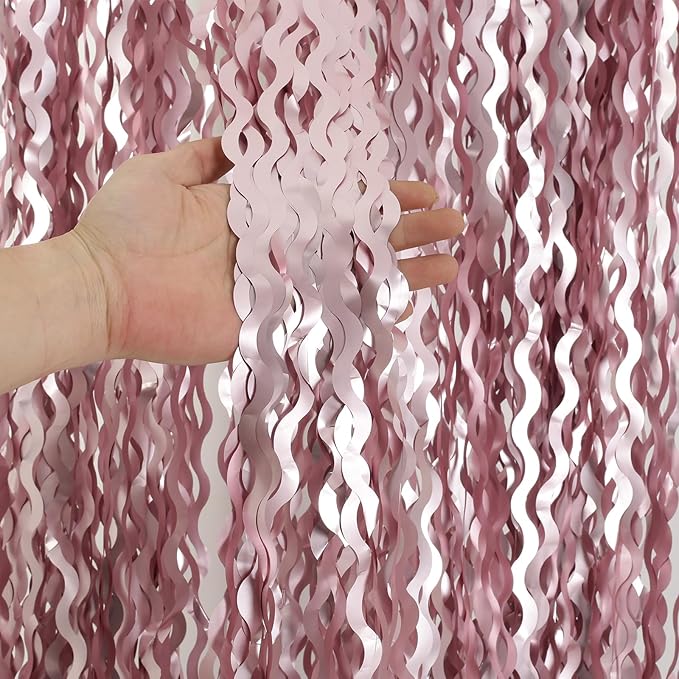 4 Pack 3.3x6.6ft Pink Tinsel Curtain Party Backdrop by KEEUH