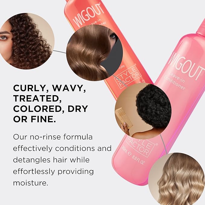 Style Factor WIGOUT Leave-In Conditioner Spray – Lightweight Hydrating & Conditioning Mist Controls Frizz, Adds Shine & Softness For Dry Damaged Hair No-Rinse Formula for All Hair Types - Pink Beryl