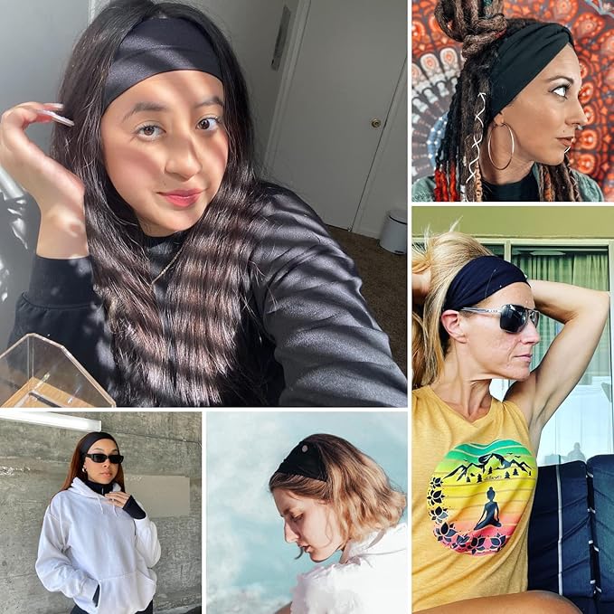 6 Pcs Headbands for Women Hair Cotton Headband Non-slip Stretchy Elastic Head Wrap Holder Hair Accessories Black White Grey Color
