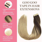 GOO GOO Tape in Hair Extensions Human Hair, 4/18 Balayage Chocolate Brown Highlighted Dirty Blonde, 22inch 100g 40pcs, Skin Weft Seamless Invisible, Silky Straight with Thick Ends, Remy Human Hair