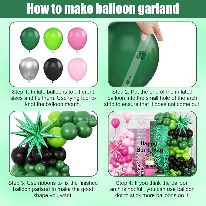 Pink Green Black Balloon Arch Kit - Image 6