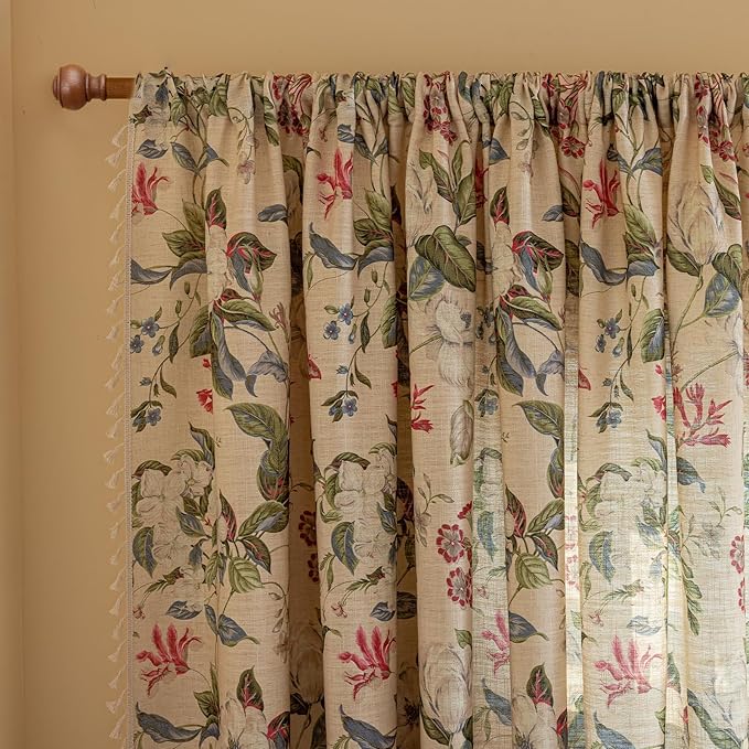 ENJOYBRIDAL Floral Curtains 63 Inch Long Living Room Boho Drapes Short Bedroom - Image 4