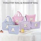 YOOLIFE Travel Toiletry Bag for Women - Hanging Toiletry Bag Initial Makeup Bag, Portable Toiletries Cosmetic Bag, Airplane Travel Essentials - Letter I, Pink