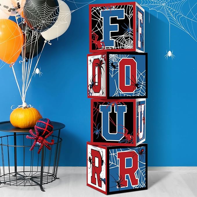 Feifeiya 4 Pcs Spider 4th Birthday Decoration Spider Theme Balloon Boxes One by Feifeiya