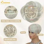 QUEENTAS Grey Hair Toppers for Women with Thinning Hair 360°3D Cover with 5 Clips Short Hair Pieces Wispy Bangs 6"*6" Large Coverage(Gray)