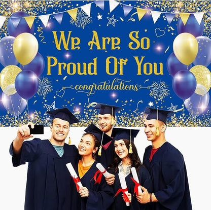 Blue Gold Congratulations We are So Proud of You Backdrop Banner Photography - Image 3
