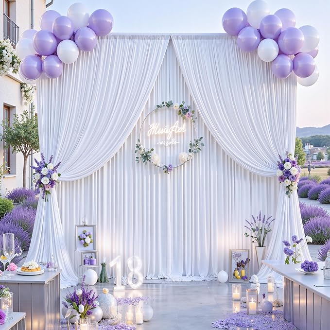 60 ft x 10 ft Wrinkle Free White Backdrop Curtain - Image 9