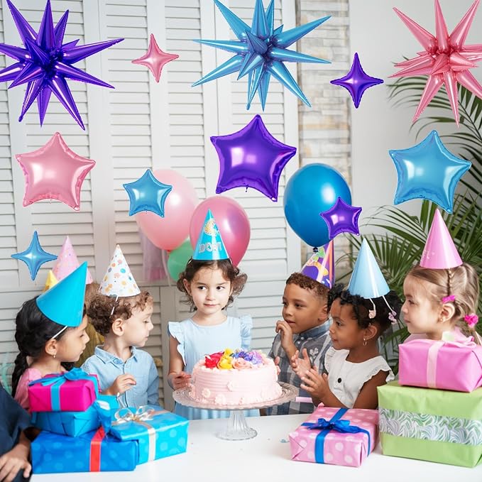 Pink Purple Blue Star Balloons, 22/18/10 Inch Foil Balloons, Four-Pointed - Image 6