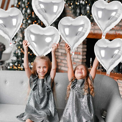 12 Pcs Silver Heart Balloons, 18 Inch Heart Foil Balloons Love Balloon - Image 3