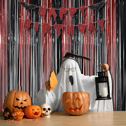 BRAVESHINE Party Streamers Fringe Backdrop | Red and Black Foil Curtain | 2 - Image 6