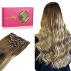 WENNALIFE Clip in Hair Extensions Real Human Hair, 14 Inch 120g 7pcs Ombre Walnut Brown to Ash Brown and Bleach Blonde Clip in Human Hair Remy Clip in Hair Extensions Real Human Hair Double Weft