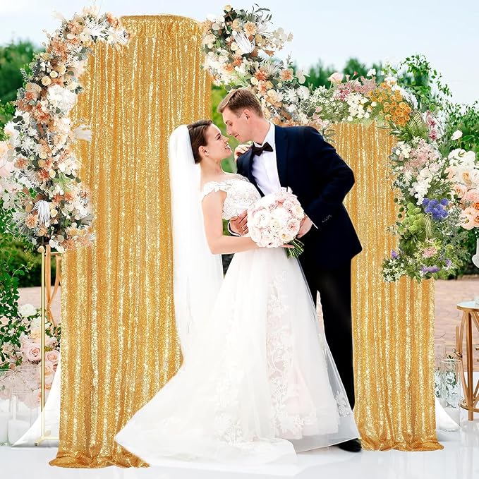 Gold Sequin Backdrop Curtains 2Panels 2x8ft - Image 3