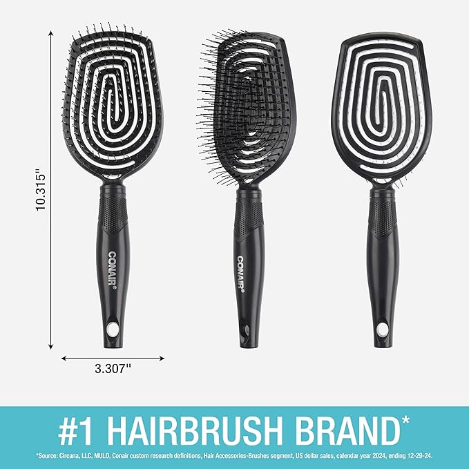 Conair Scalp Care Detangling hairbrush - Curly Hair Brush - Scalp Massager - hairbrushes for women & men - detangler for all lengths and types - can use wet or dry - Black Onyx
