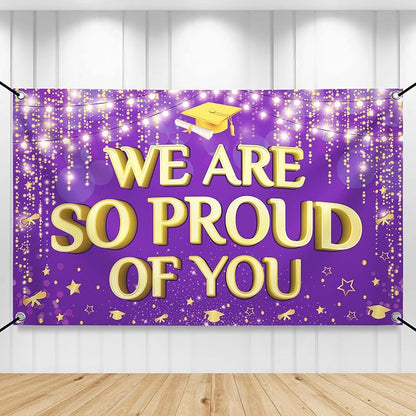 KatchOn We are So Proud of You Banner 72x44 Inch | Graduation Backdrop Purple by KatchOn