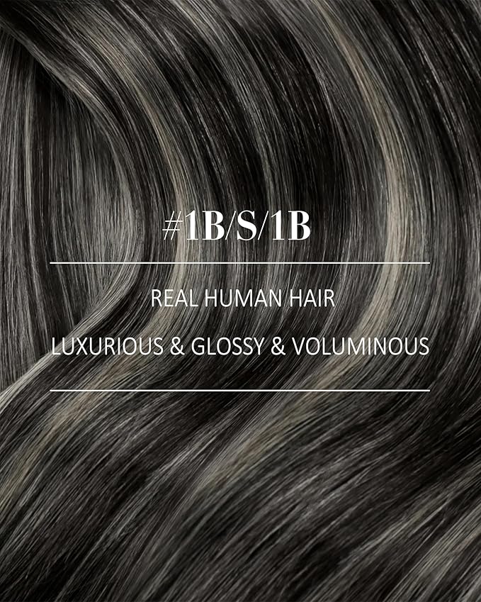 YoungSee Clip in Human Hair Extensions Black Silver Human Hair Clip in Extensions Natural Black Roots to Silver Hair Extensions Clip ins for Short Hair 12Inch 85G 7Pcs