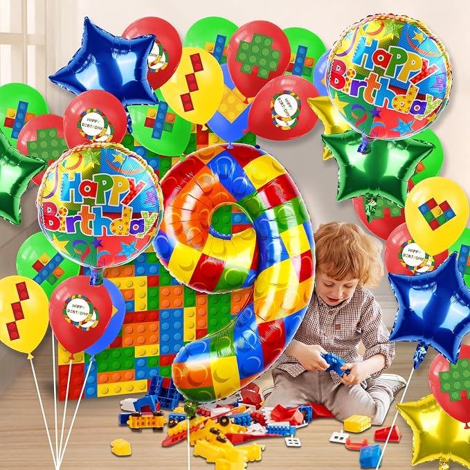 40 Inch Building Block Number Balloon Colorful Block Foil Balloons Block Themed - Image 6