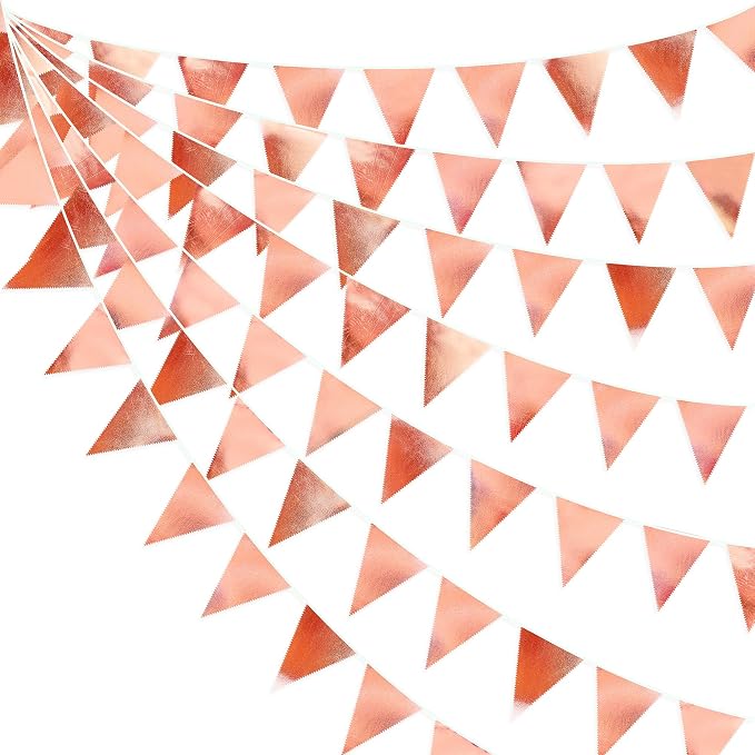 Rose Gold Party Decorations Metallic Fabric Triangle Pennant Banner Blush Pink by pinkblume