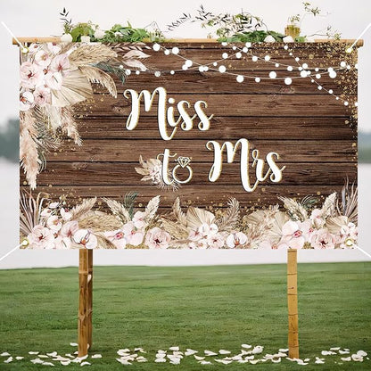 Mocsicka Miss to Mrs Banner Backdrop Boho Bridal Shower Backdrop Decorations - Image 3