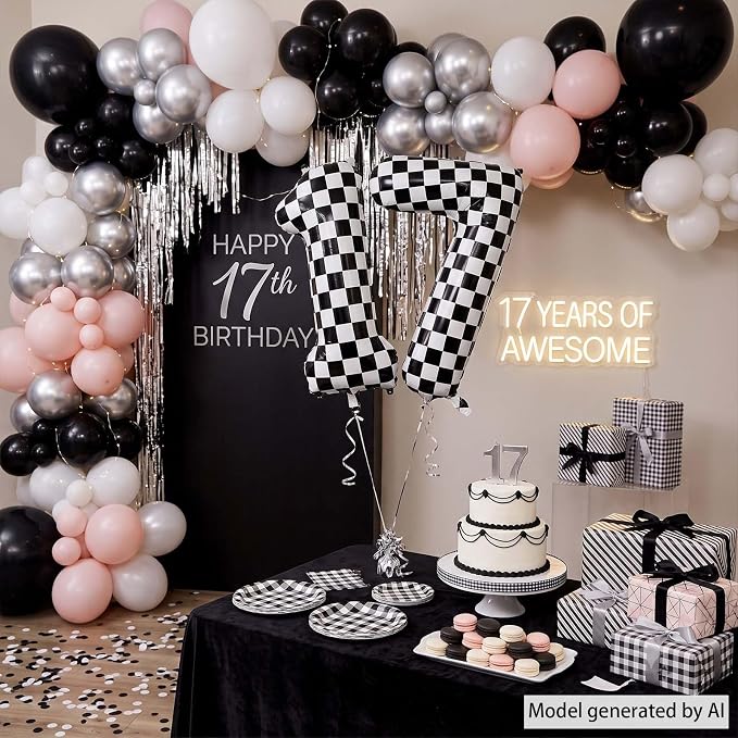 40 Inch Checkered Number 17 Balloon, Giant Foil Birthday Party Decor | 40" - Image 5