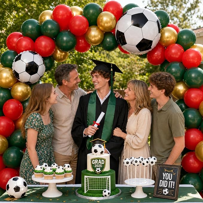 Soccer Balloons, Dark Green Red and Gold Football Theme Balloons - Image 6