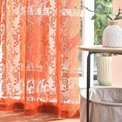 FINECITY Burnt Orange Floral Lace Curtains - Image 5