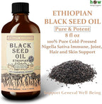 Black Seed Oil 8 oz - Cold Pressed Ethiopian Black Cumin Nigella Sativa, 3X Thymoquinone, 100% Pure Liquid in Glass Bottle - Supports Immune, Hair, and Skin Health
