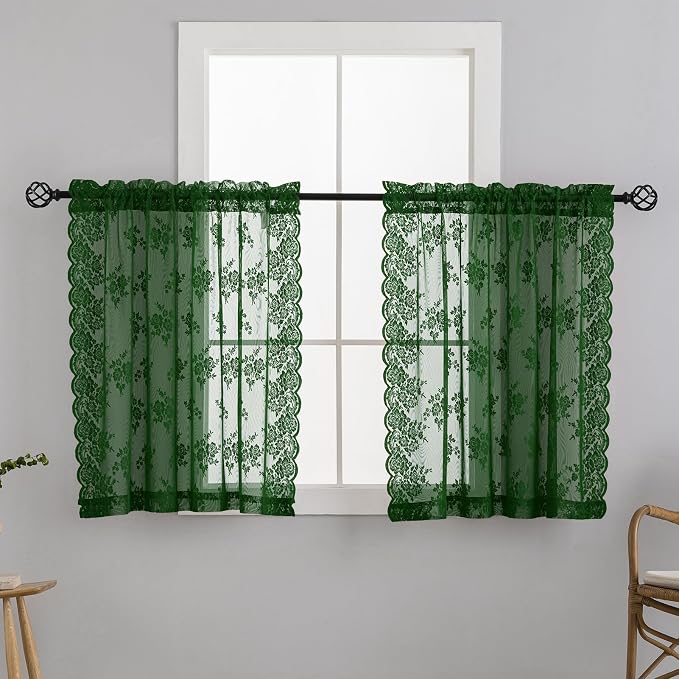 Kotile Dark Green Short Lace Curtains - Image 9