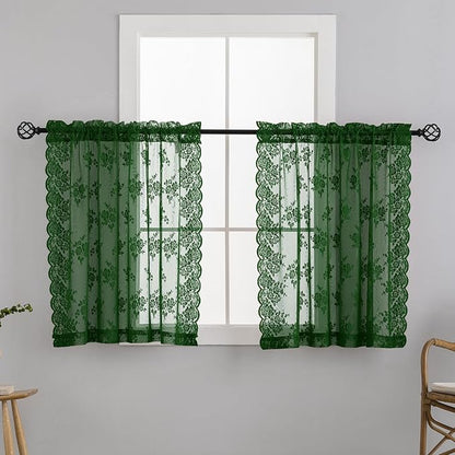 Kotile Dark Green Short Lace Curtains - Image 9
