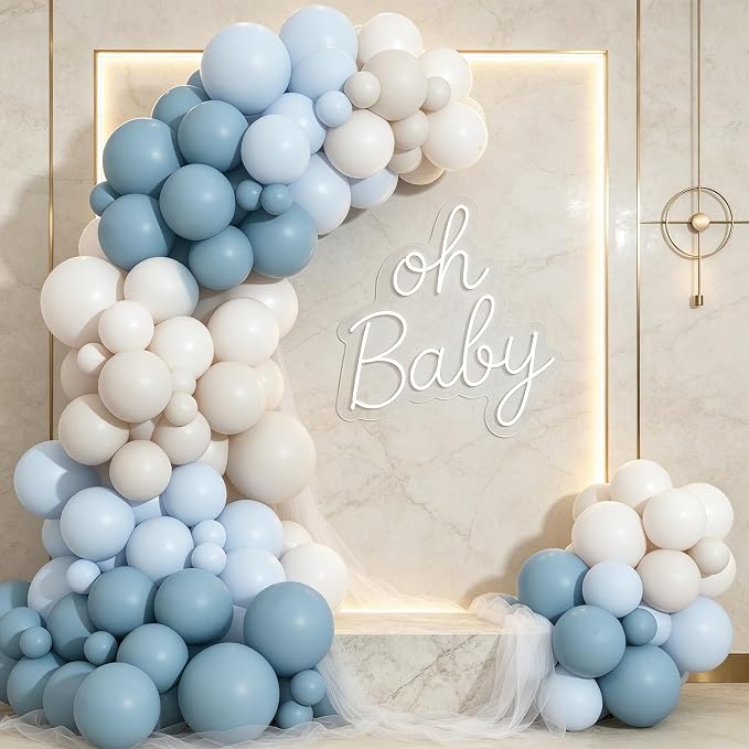 Dusty Blue Sand White Balloon Garland Arch Kit | Light Blue White Balloons by Unknown