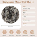 Messy Bun Hair Piece Wavy Curly Scrunchies Fluffy Donut Thick Updo Elegant Chignon Hairpieces for Women Girls, Dark Brown Mix Bleach Blonde 1.4oz