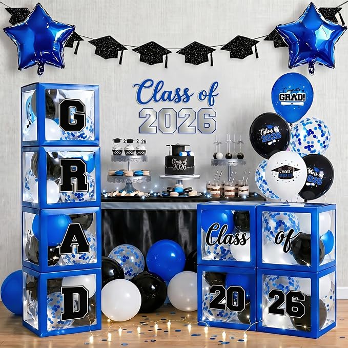 2026 Graduation Decorations Include String LED, Glitter Banner, 4 Blue Balloon by Actilize