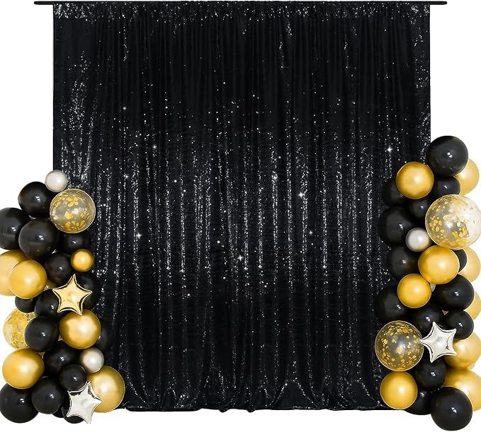 SquarePie 6x8ft Black Sequin Backdrop, High Density Non-Transparent Glitter by SquarePie
