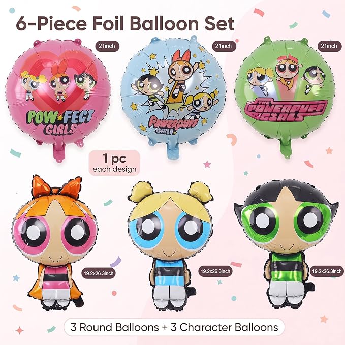 6pcs Power Girls Foil Balloons Theme Birthday Party Supplies 8pc Balloon - Image 2