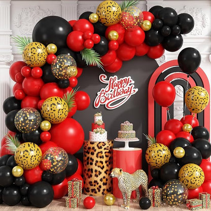 Red and Black Cheetah Print Balloons Arch Kit by vibzox